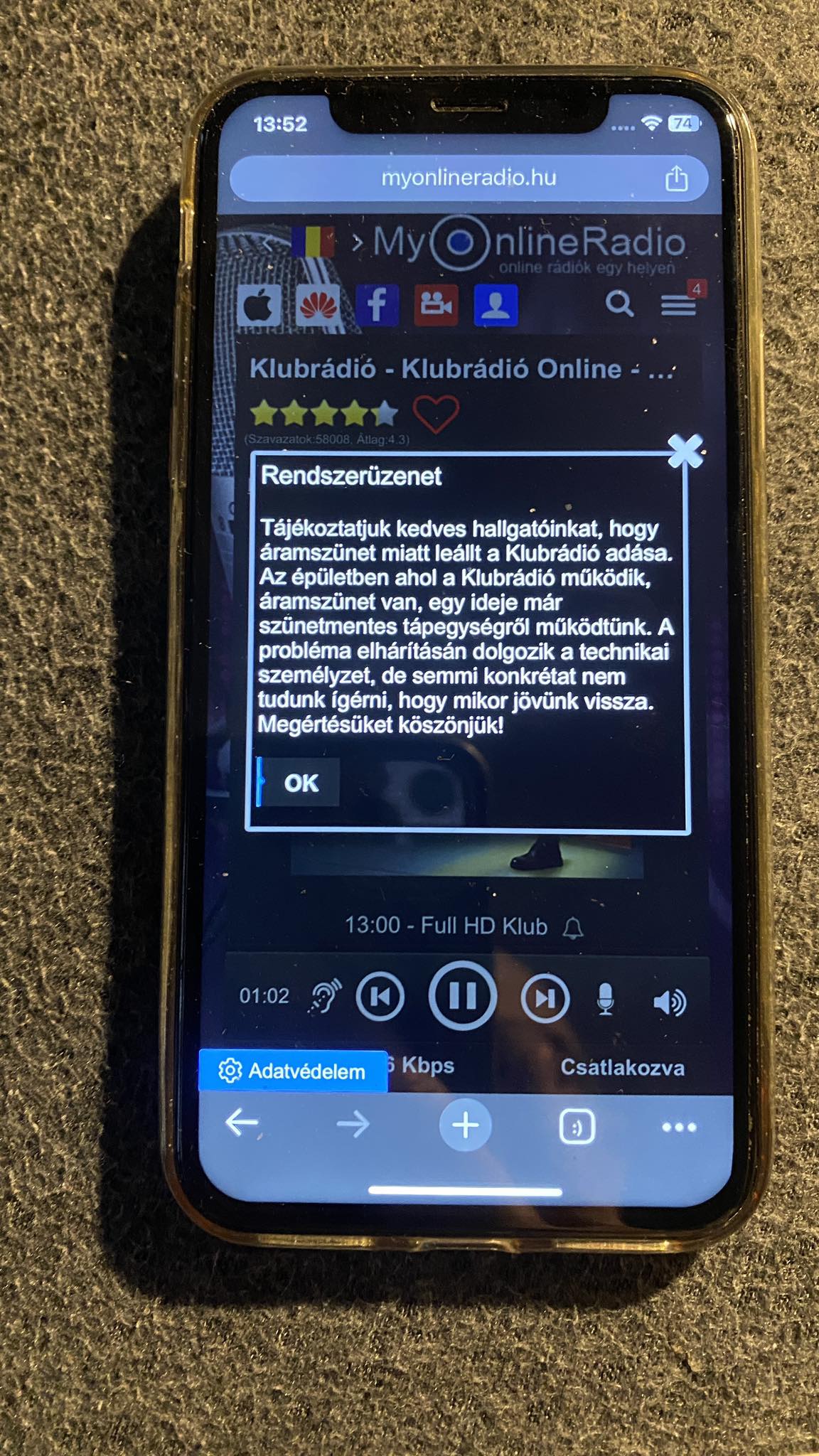 A Klubrádió üzenete az áramszünetről