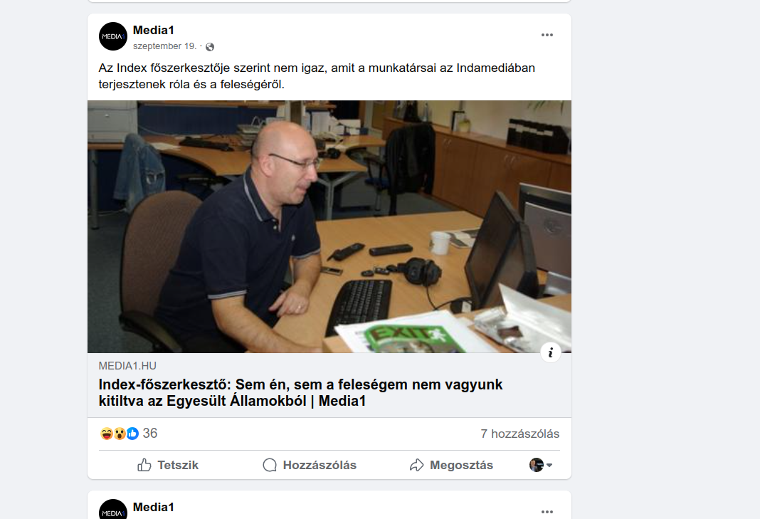 Fekete-Szalóky Zoltánnal kapcsolatos Facebook-bejegyzésünk a Media1 oldalán