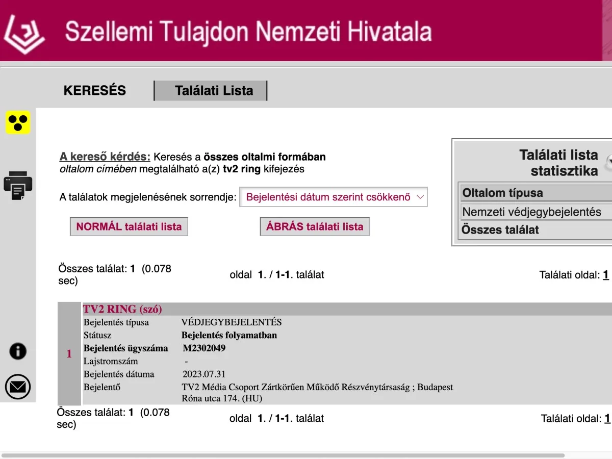 A TV2 Ring nevű szóvédjegye
