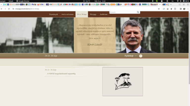 Kövér László, az Országgyűlés elnökének honlapja Pápai Gábor karikatúrájával, forrásmegjelölés, névfeltüntetés nélkül.