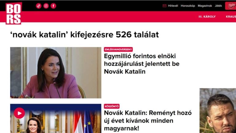 A borsonline.hu találatai Novák Katalin nevére 2024. február 8-án