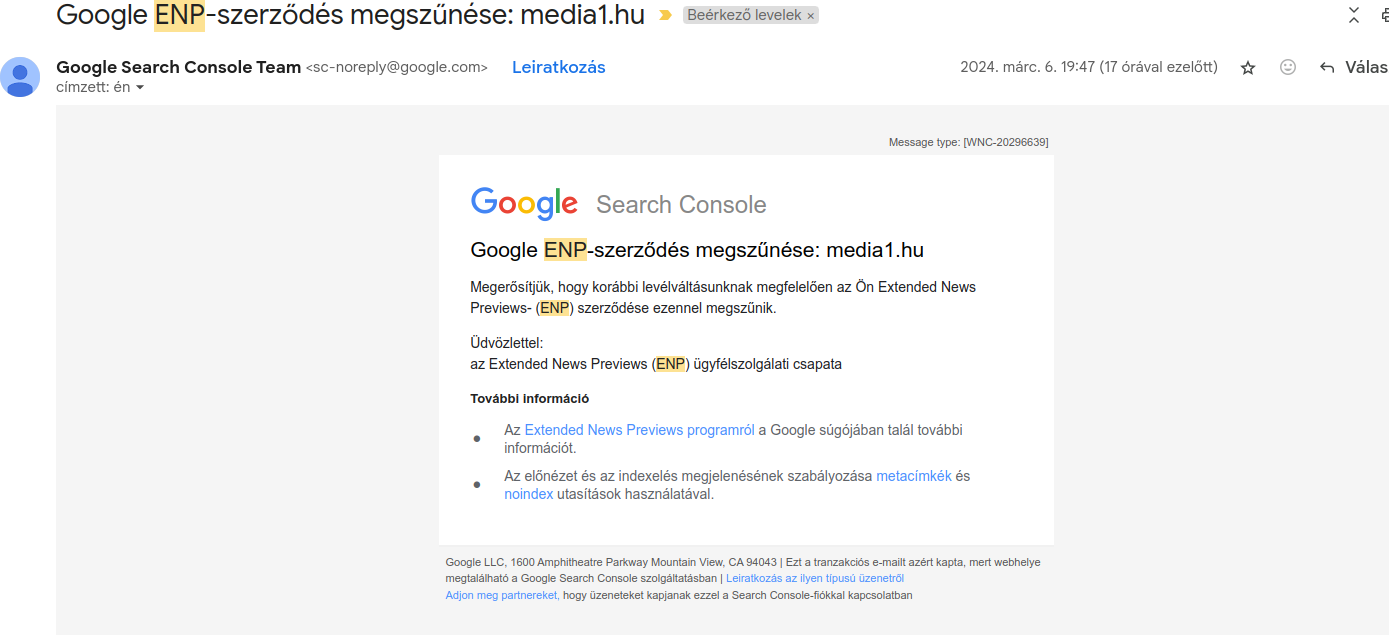 A Google először ebben az emailben bontotta fel a szerződéseket