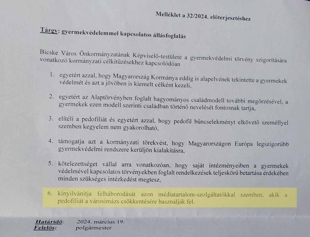 A bicskei előterjesztés szövege