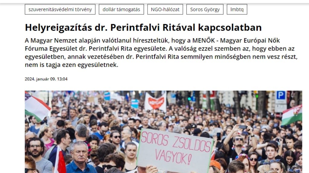 Sajtóhelyreigazítás a Mandinerben Perintfalvi Ritáról