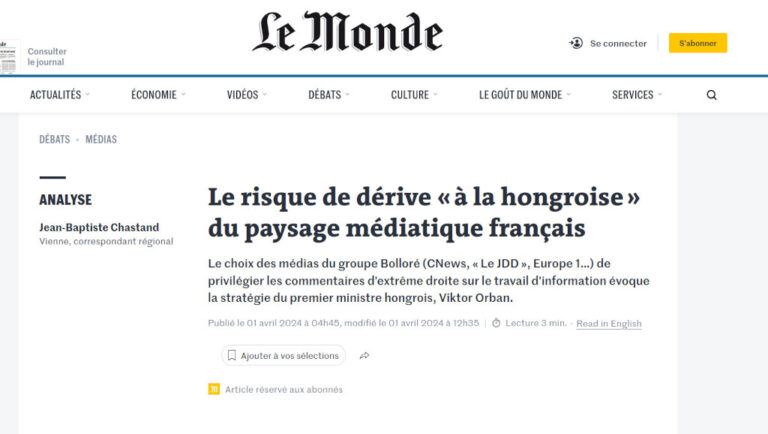 A Le Monde cikkének egy részlete a magyar típusú médiarendszerről