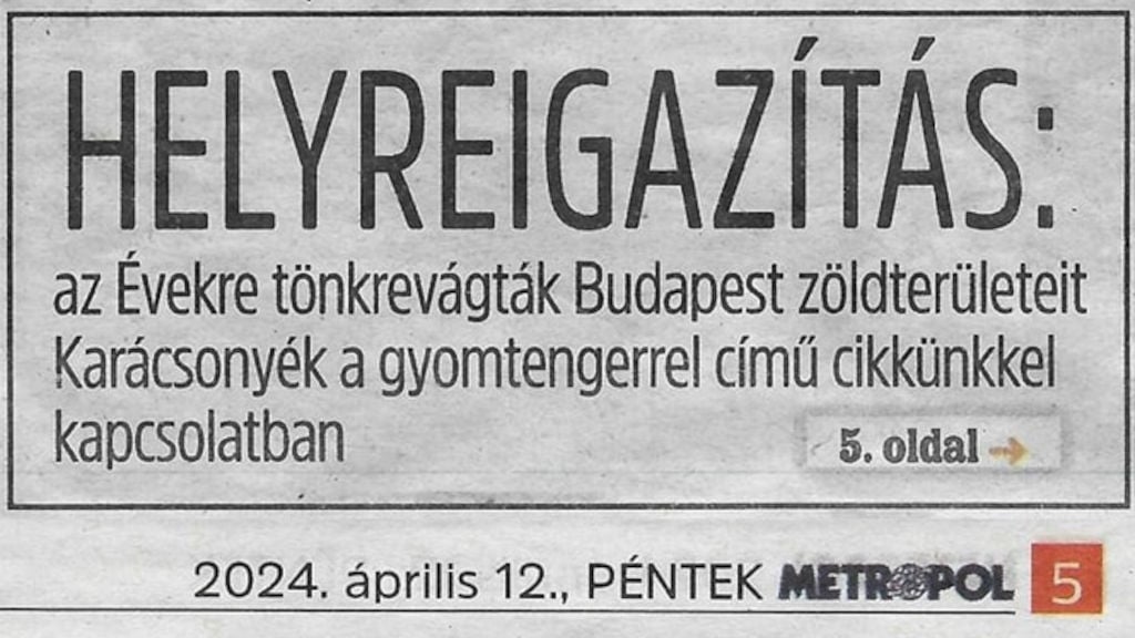 A Metropol helyreigazítása 2024.04.12-én