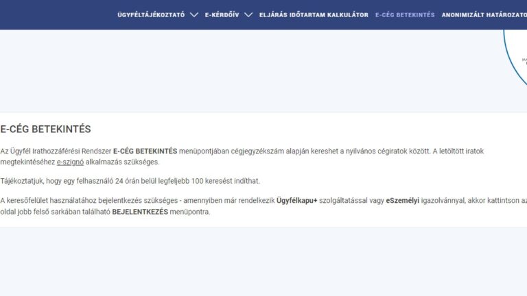 Megújult cégbetekintő felület az eakta.birosag.hu/e-ceg-betekintes címen