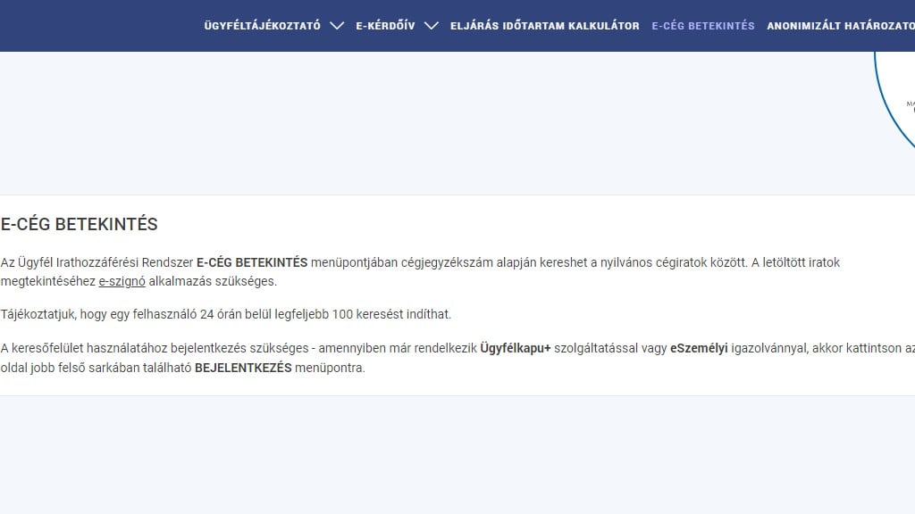 Megújult cégbetekintő felület az eakta.birosag.hu/e-ceg-betekintes címen