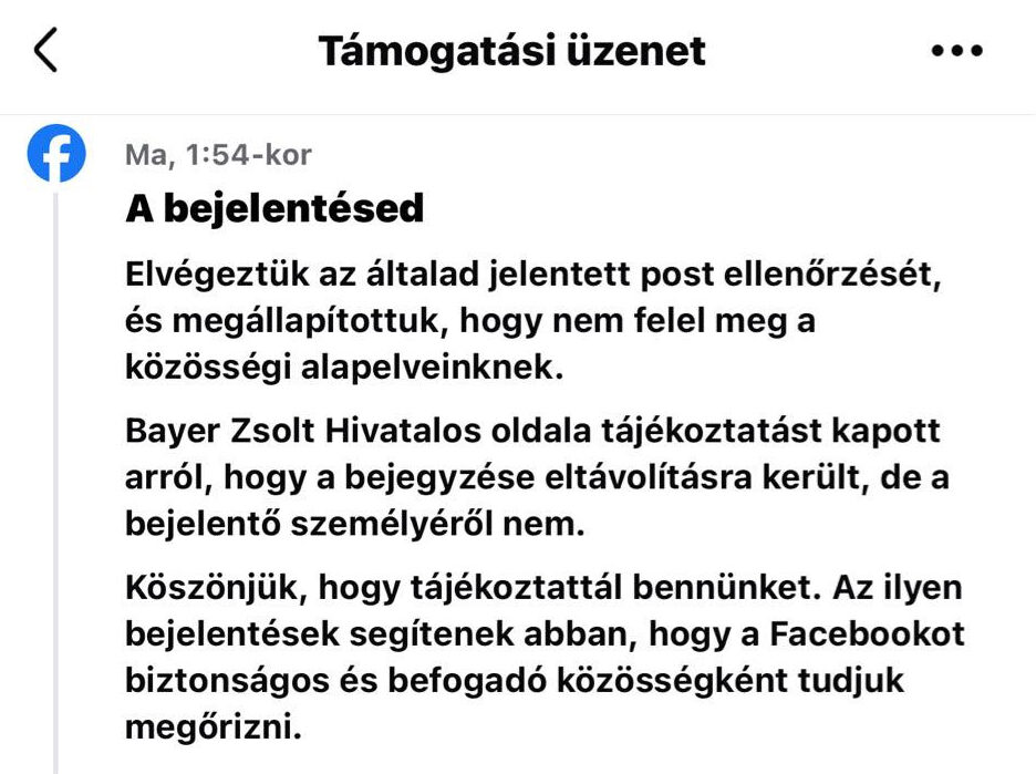 Így indokolta a Facebookot működtető Meta Inc. Bayer Zsolt bejegyzésének letiltását