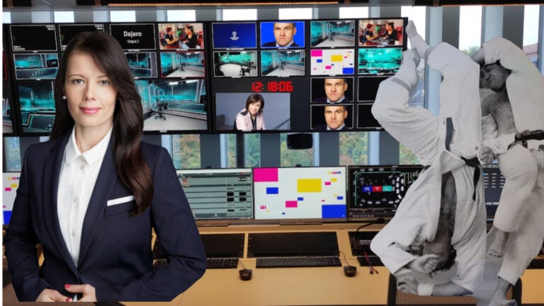 Vidus Gabriella, Kaszó Klára és Szepesi István az RTL székházában lévő vezérlőben (montázs)