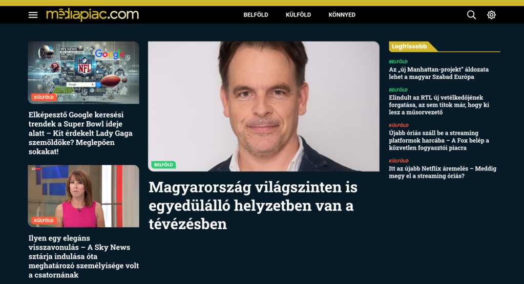 A Médiapiac.com új arculata a tulajdonosváltás után, 2025.01.12-én
