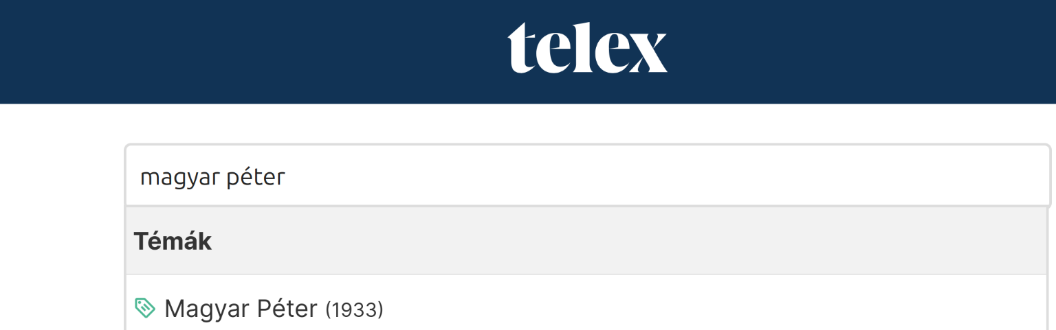 A Telex keresőmotorja Magyar Péter nevére keresve
