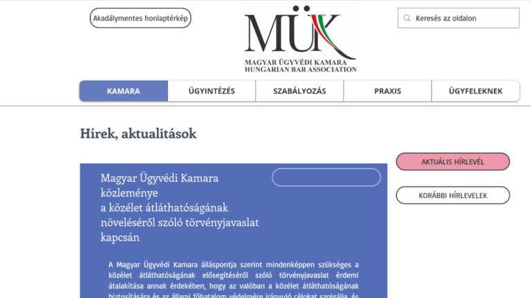 A Magyar Ügyvédi Kamara (MÜK) állásfoglalásának egy részlete a szervezet weblapján 2025.05.21-én