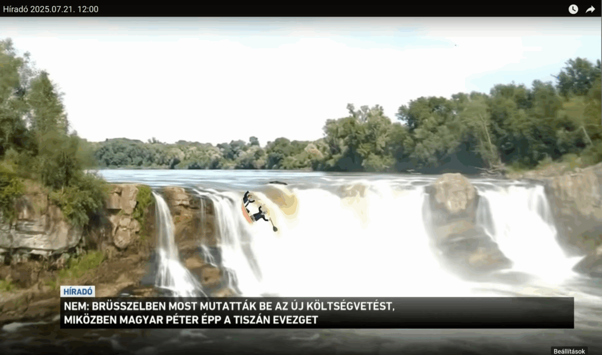 Magyar Péter és Volodimir Zelenszkij lezuhan az állami médiában látható riportban a vízesésen