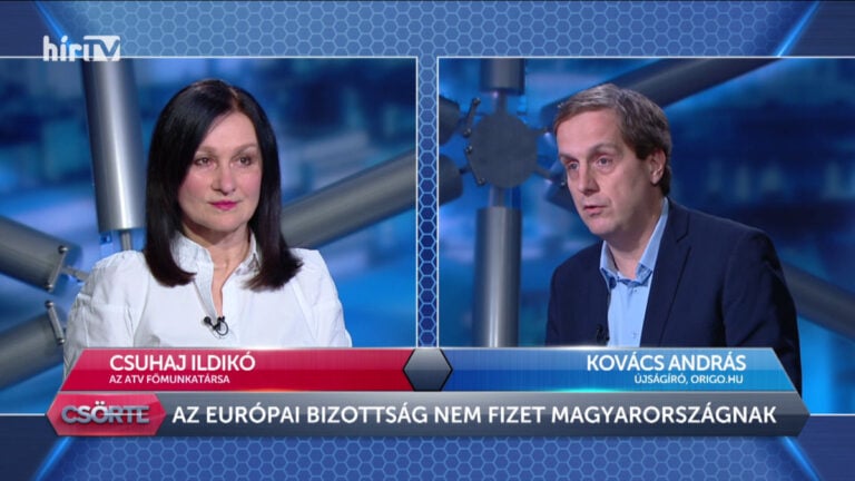 Csuhaj Ildikó, az ATV távozó főmunkatársa és Kovács András, a Mandiner (korábban Origo) munkatársa a HírTV-ben