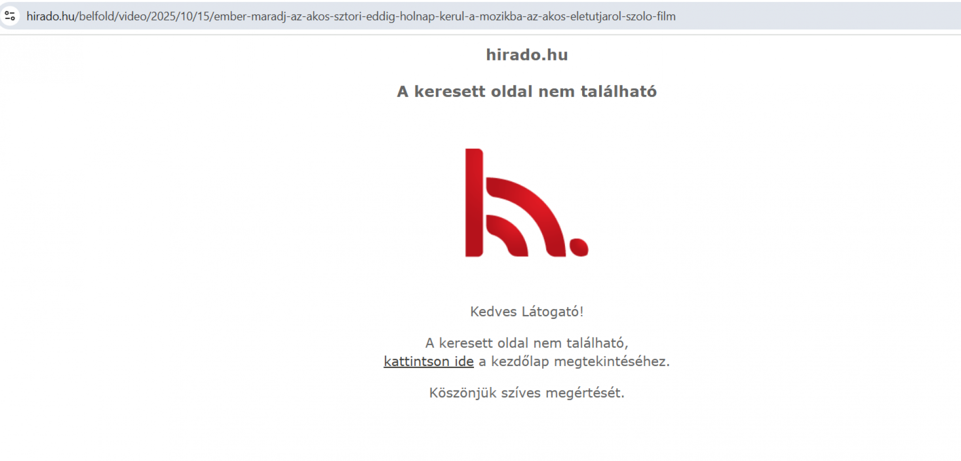 A hirado.hu felülete a Kovács Ákosról készített interjú helyén