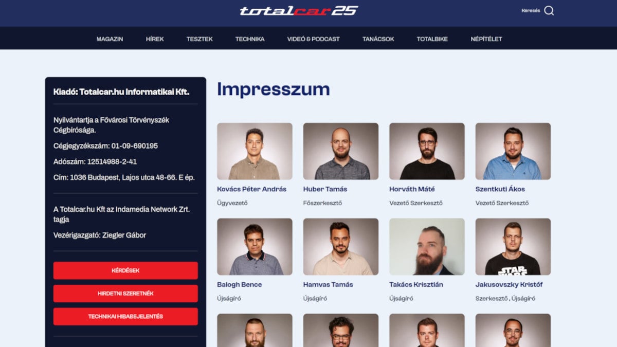 A Totalcar stáblistája 2025 októberében
