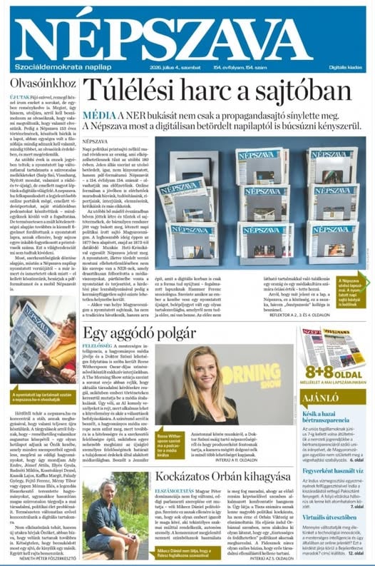 A Népszava 154. évfolyamának 154. száma: az utolsó tördelt változat