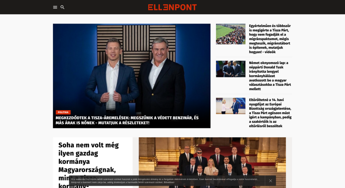 Az Ellenpont.hu nyitóoldala 2026.07.17-én