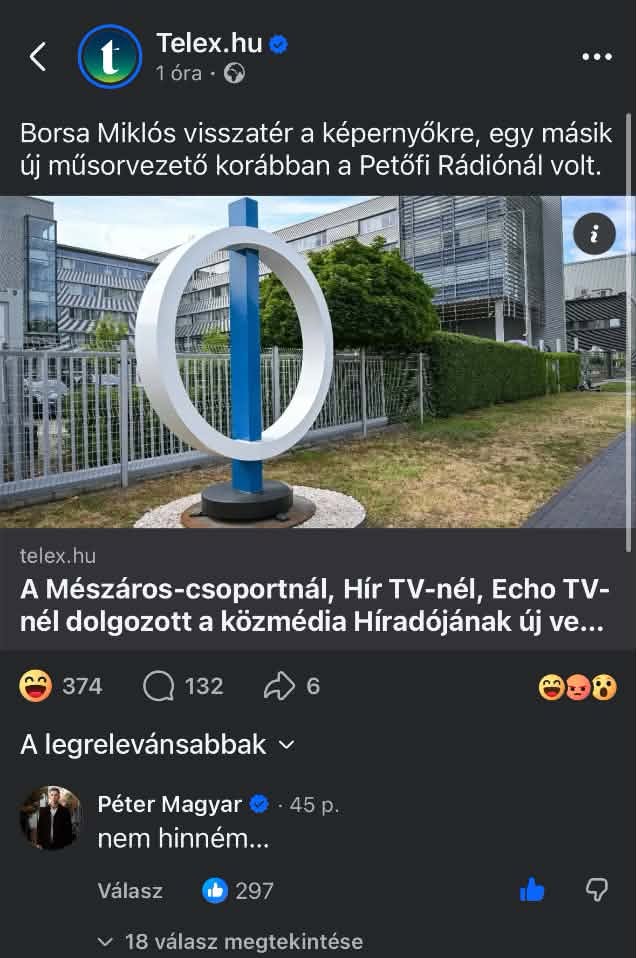 Magyar Péter reakciója az M1 Híradónál történt kinevezésekre