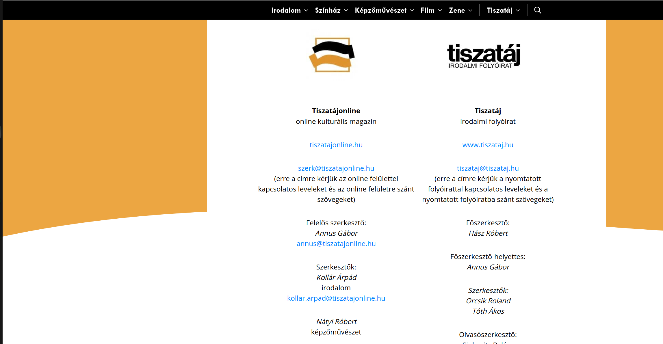 Kollár Árpád a Tiszatáj online impresszumában, szerkesztőként szerepel 2026.09.01-én